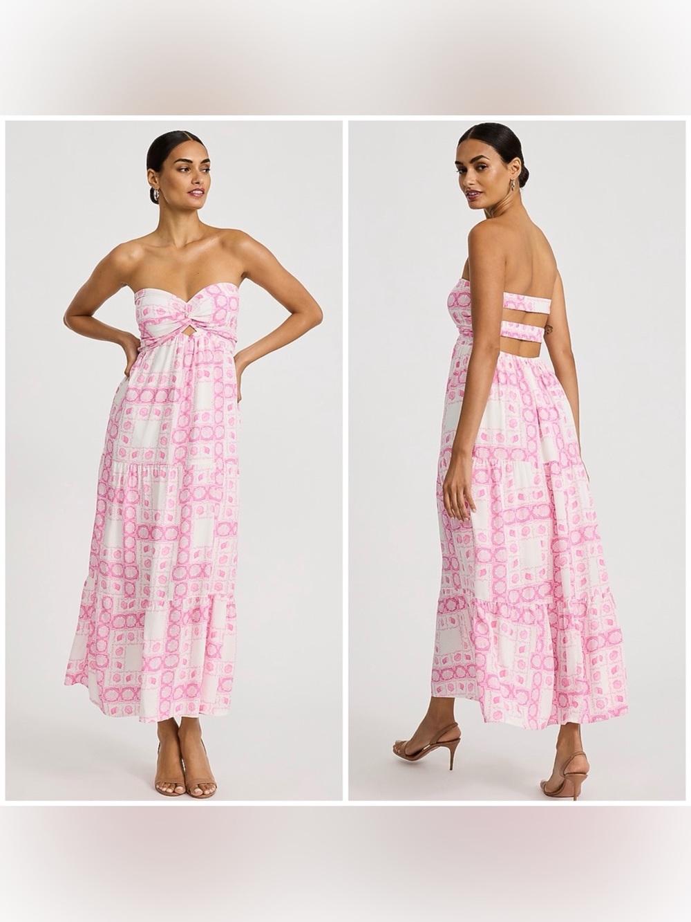 Express Strapless Pink & White Shell Print Maxi Dress
